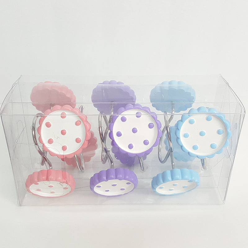 12Pcs Moss Rose Purslane Grandiflora Shower Curtain Hooks Rings 3 Colors Blue Purple Pink