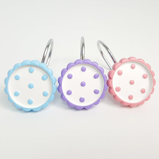 12Pcs Moss Rose Purslane Grandiflora Shower Curtain Hooks Rings 3 Colors Blue Purple Pink