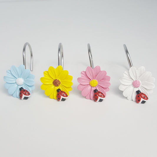 Ladybug with Flowers Shower Curtain Hooks