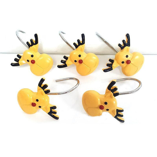 12pcs crochets de rideau de douche de renne jaune de bande dessinée d'animal de Noël