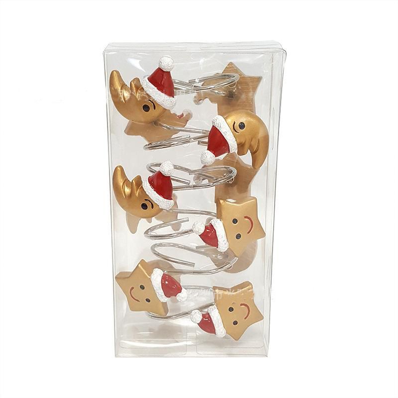 Lot de 12 crochets de rideau de douche en forme d'étoile dorée et de lune