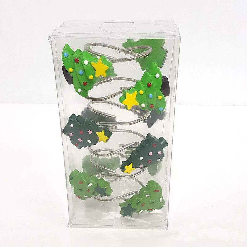 12pcs crochets de rideau de douche arbre de noël vert 3 type style de vacances
