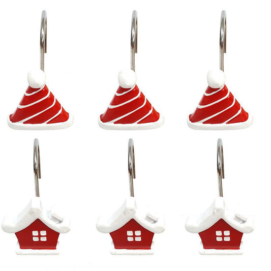 12 Pcs Ornement de Noël Rouge Rideau de Douche Crochets Chapeau de Père Noël avec Style de Vacances de Cabine