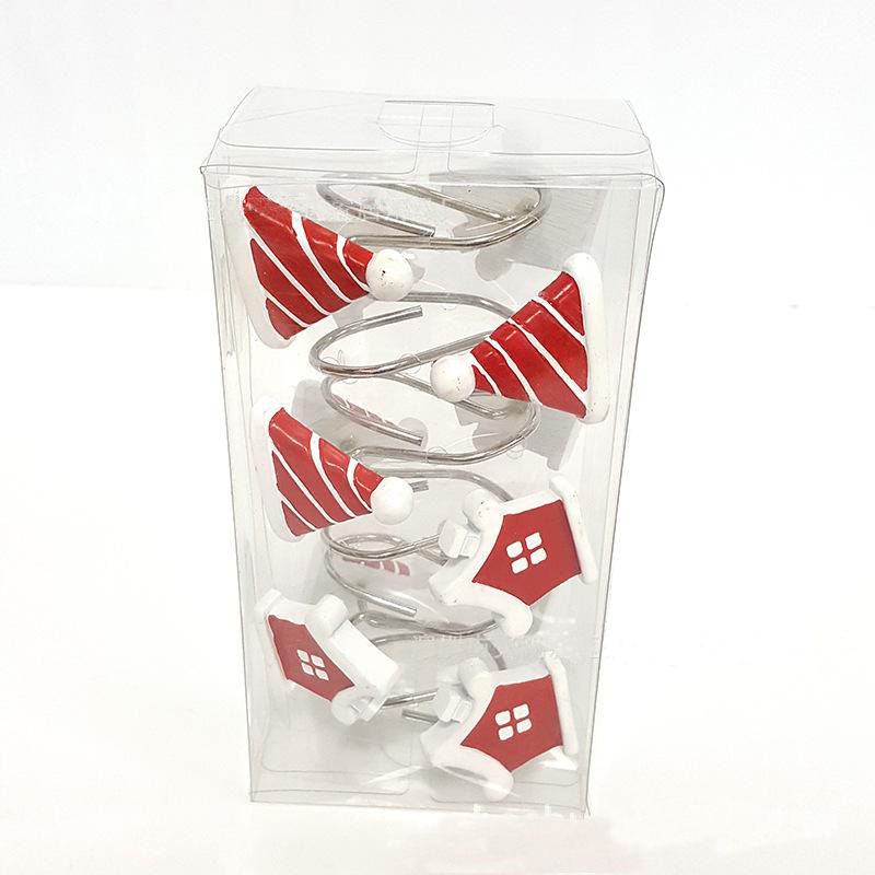 12 Pcs Ornement de Noël Rouge Rideau de Douche Crochets Chapeau de Père Noël avec Style de Vacances de Cabine