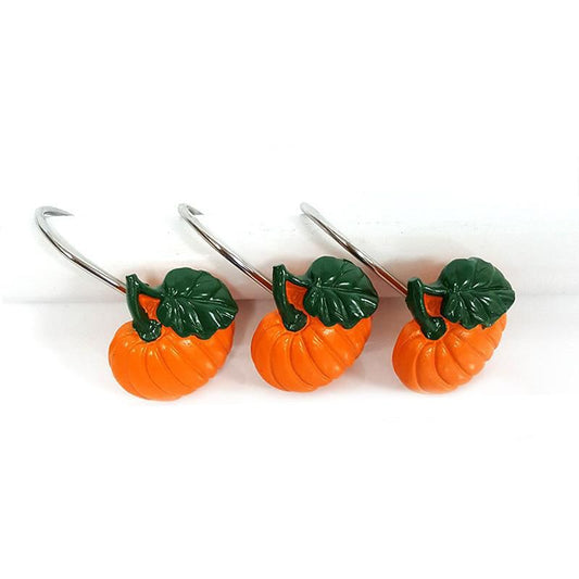 12 Pcs Thanksgiving Récolte Légumes Orange Citrouille Rideau De Douche Crochets Anneaux