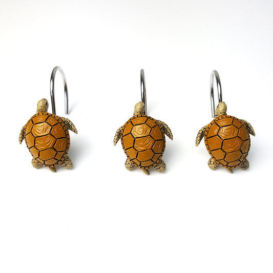 12Pcs Vintage Yellow Sea Turtle Shower Curtain Hooks Rings