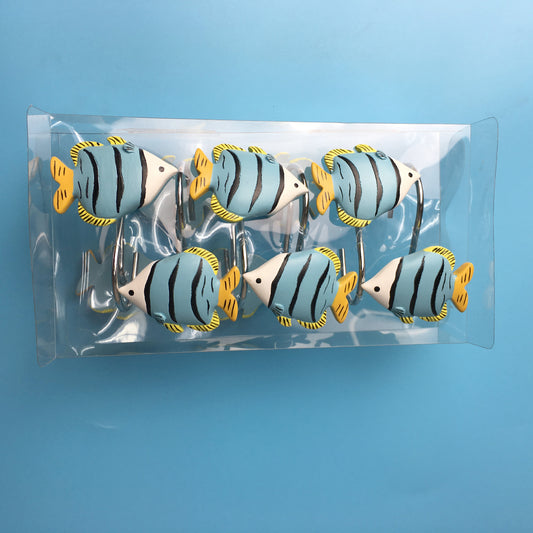 Crochets de rideau de douche de poisson tropical bleu