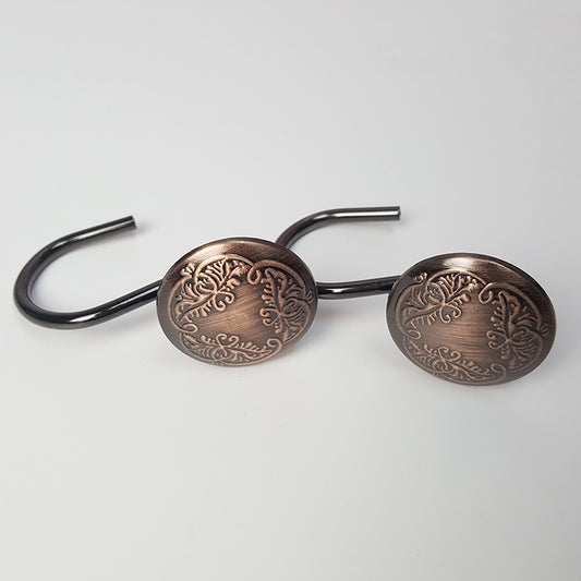 12Pcs Vintage Zinc Alloy Round European Floral Shower Curtain Hooks