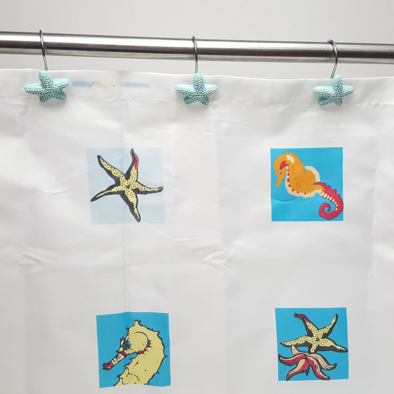 12 Pcs Créatures Marines Nautiques Sarcelle Étoile De Mer Rideau De Douche Crochets Anneaux