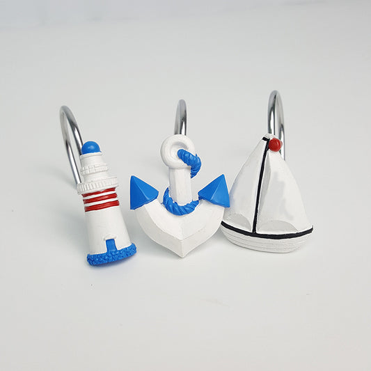 Beach 12pcs Rings Anchor Lighthouse Ship Shower Curtain Hooks