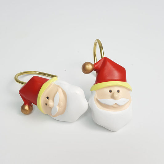 Christmas 12pcs Rings Ornaments Decoration Santa Shower Curtain Hooks