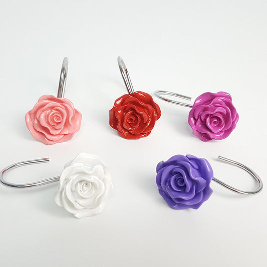 Elegant 12PCS Resin Rose Shape Shower Curtain Hooks