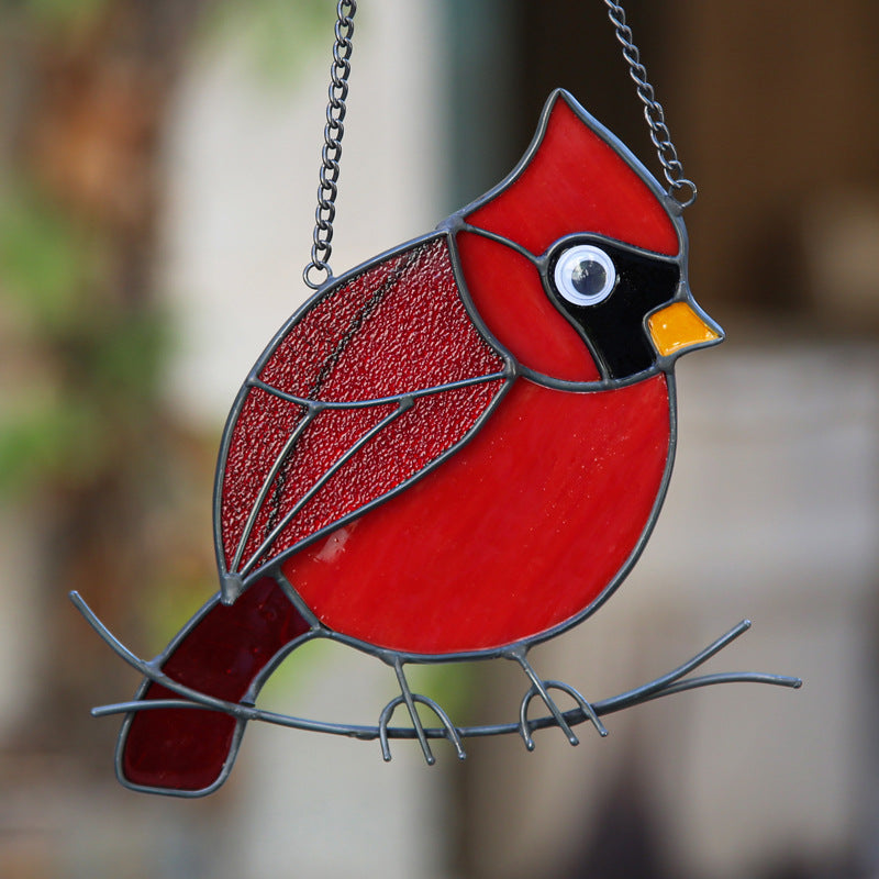 Cardinal Sonnenfänger Aus Buntglas – 20x20 Cm, Mit Kette, Für Fenster & Garten, Geschenk Für Vogelliebhaber