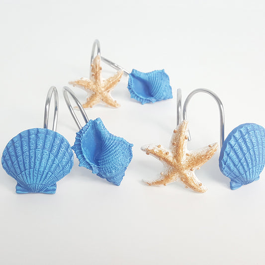 Original Bright Color Beach Seashell and Starfish Shower Curtain Hooks Rings