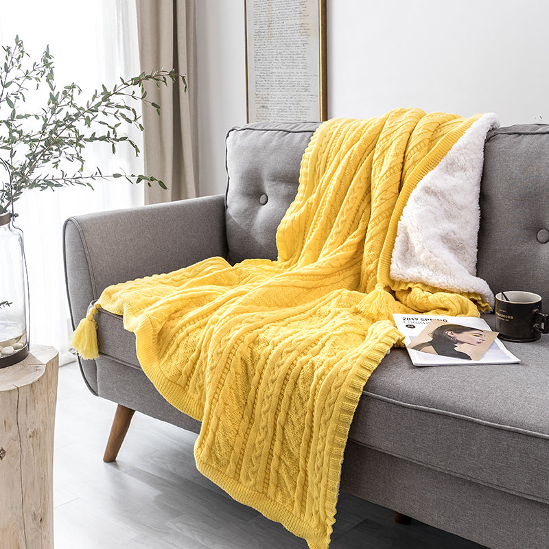 Solid Color Cable Knit Double Couche Sherpa Couch Jeter Couverture