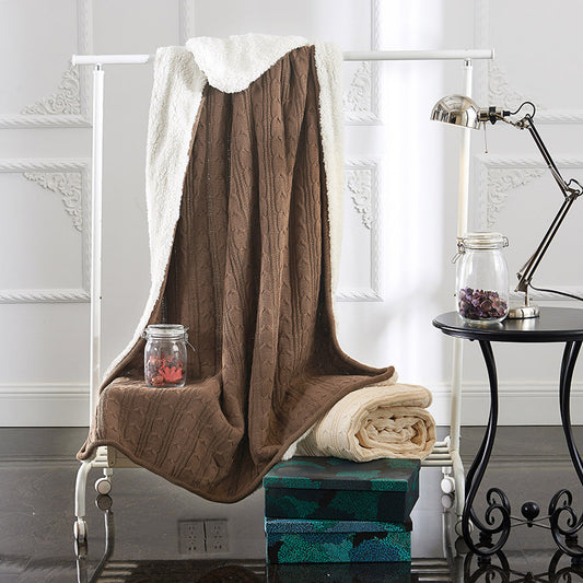 Solid Color Cotton Knit AB Sides Sherpa Sofa Bed Blanket