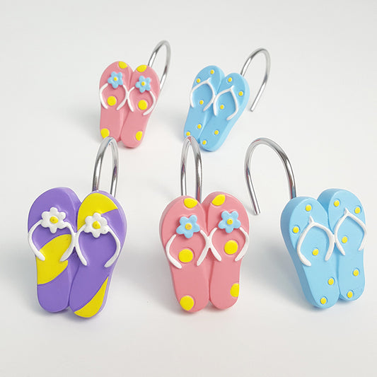 Summer Beach 12pcs Rings Colorful Flip Flop Shower Curtain Hooks