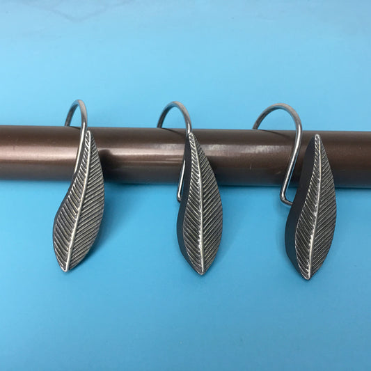 Vintage Chrome 12pcs Rings Leaves Leaf Shower Curtain Hooks