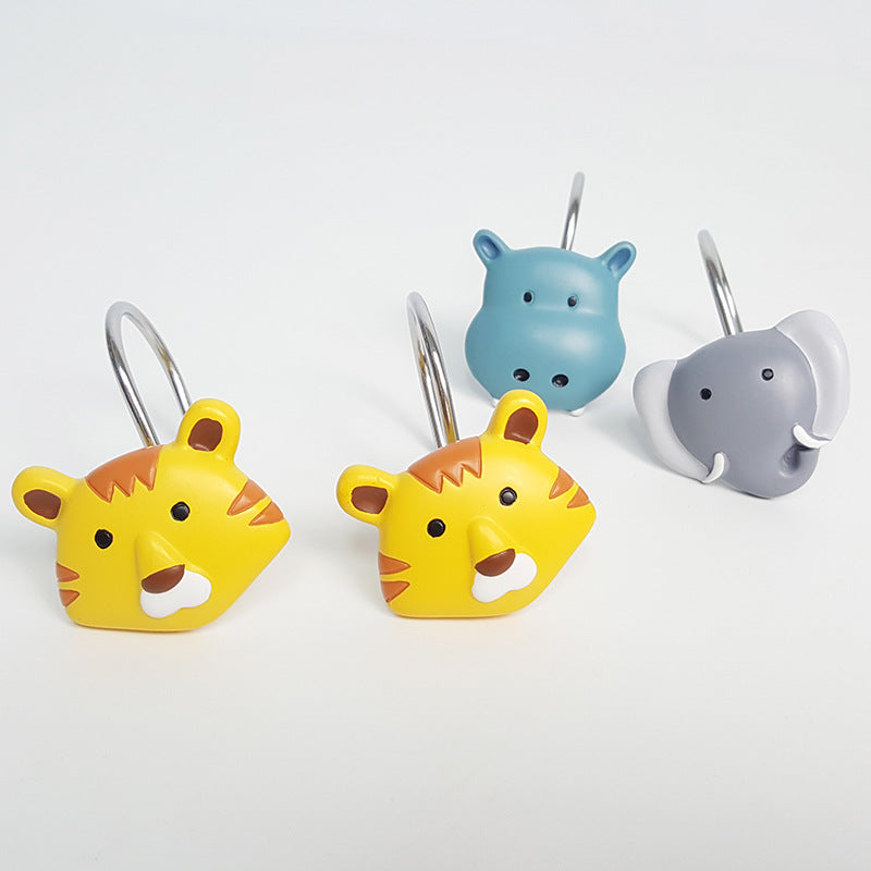 12Pcs Kids Cartoon Animal Shower Curtain Hooks Hippo Tiger Elephant 3 Type Big Animals