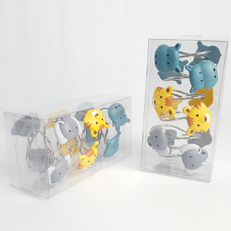 12Pcs Kids Cartoon Animal Shower Curtain Hooks Hippo Tiger Elephant 3 Type Big Animals
