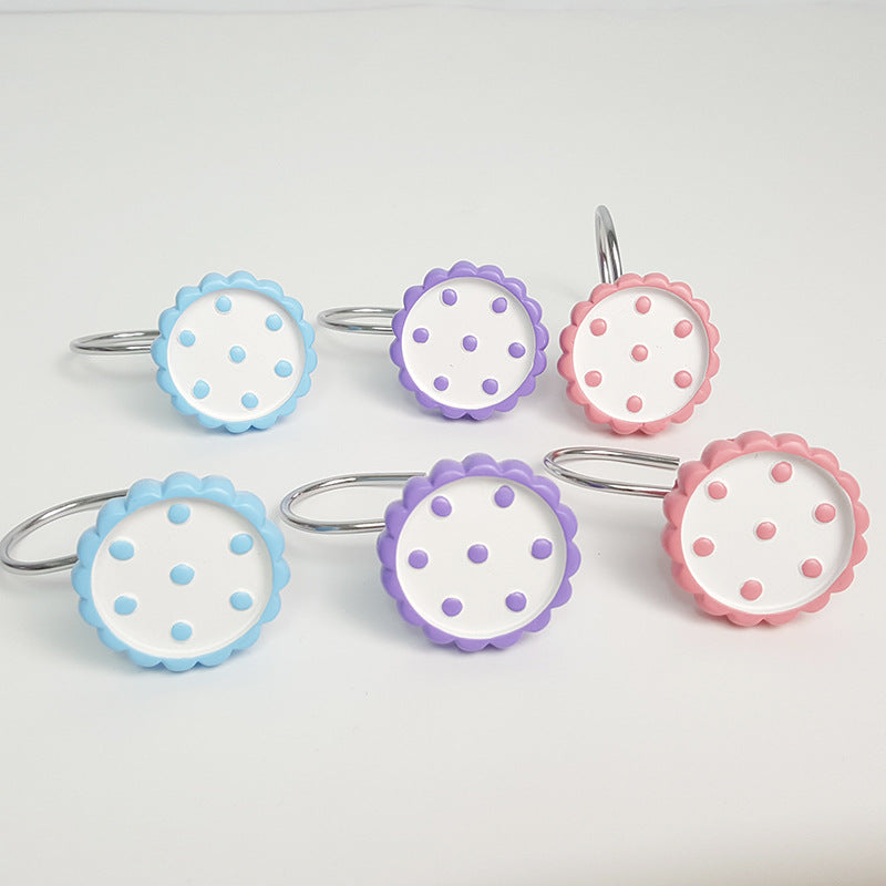 12Pcs Moss Rose Purslane Grandiflora Shower Curtain Hooks Rings 3 Colors Blue Purple Pink