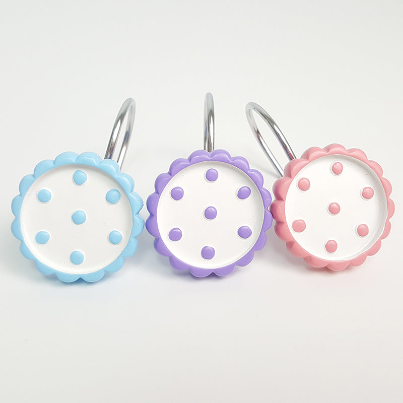 12Pcs Moss Rose Purslane Grandiflora Shower Curtain Hooks Rings 3 Colors Blue Purple Pink