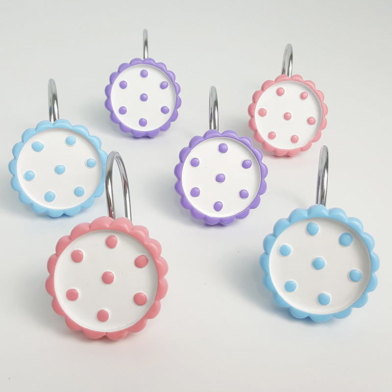 12Pcs Moss Rose Purslane Grandiflora Shower Curtain Hooks Rings 3 Colors Blue Purple Pink