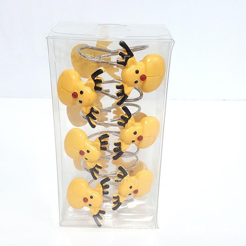 12pcs crochets de rideau de douche de renne jaune de bande dessinée d'animal de Noël