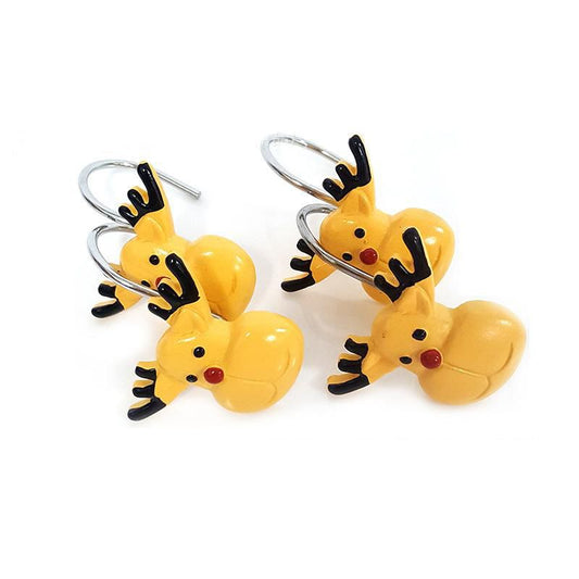12pcs crochets de rideau de douche de renne jaune de bande dessinée d'animal de Noël
