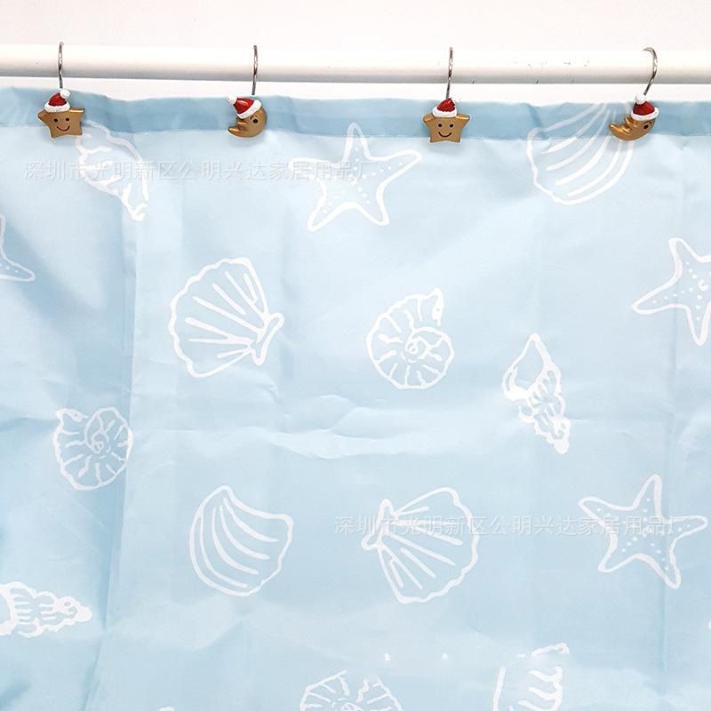 Lot de 12 crochets de rideau de douche en forme d'étoile dorée et de lune