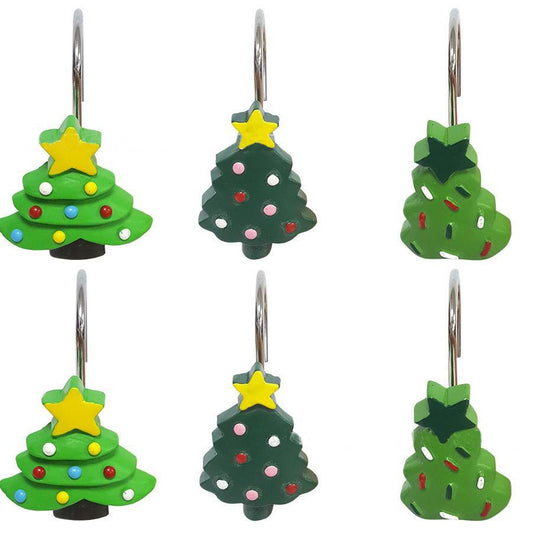 12pcs crochets de rideau de douche arbre de noël vert 3 type style de vacances