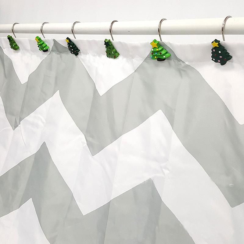 12pcs crochets de rideau de douche arbre de noël vert 3 type style de vacances