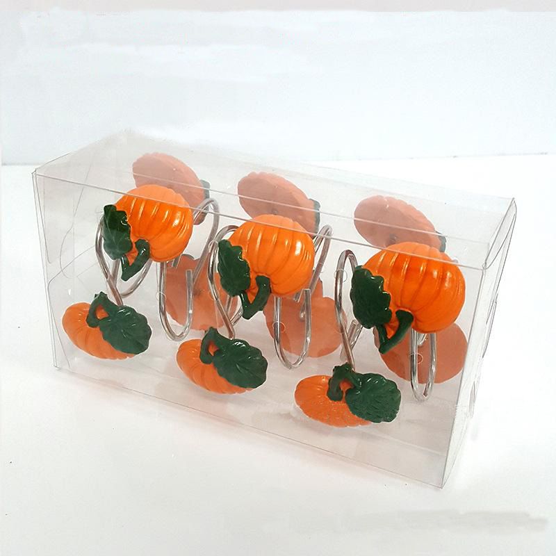 12 Pcs Thanksgiving Récolte Légumes Orange Citrouille Rideau De Douche Crochets Anneaux