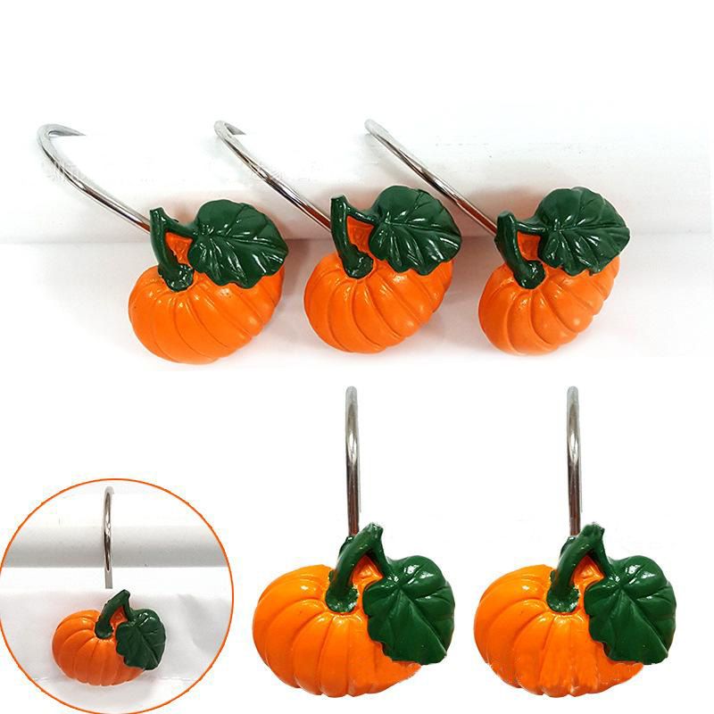 12 Pcs Thanksgiving Récolte Légumes Orange Citrouille Rideau De Douche Crochets Anneaux
