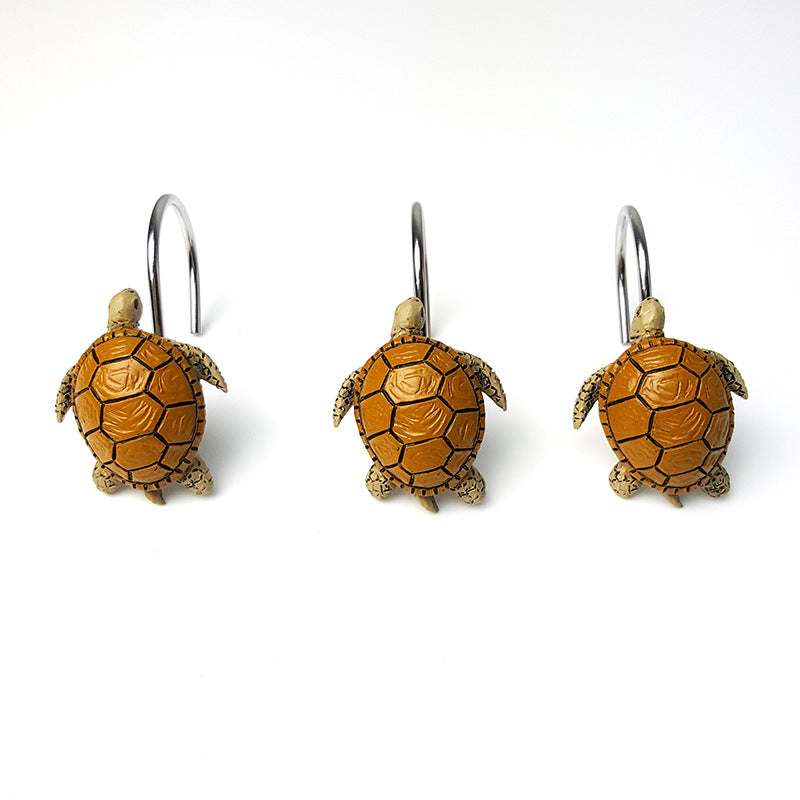 12Pcs Vintage Yellow Sea Turtle Shower Curtain Hooks Rings