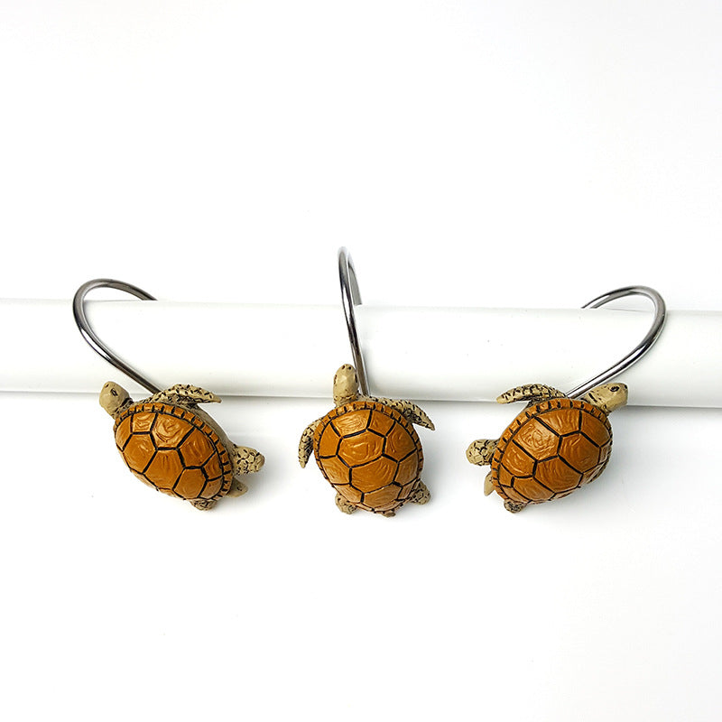 12Pcs Vintage Yellow Sea Turtle Shower Curtain Hooks Rings