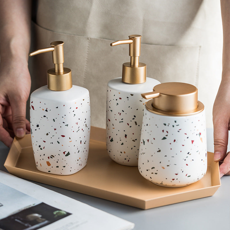 White Terrazzo Look Ceramic Soap Dispenser