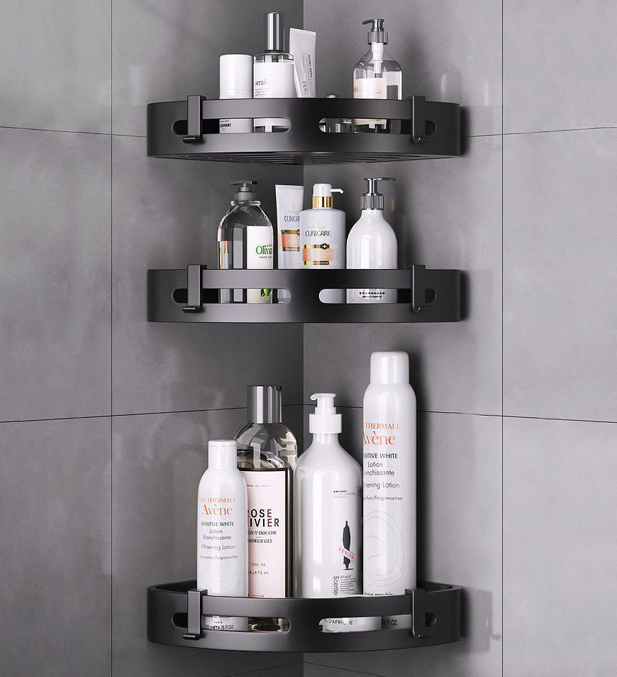 Stainless Steel Floating Corner Shower Caddy Shelf with Hooks