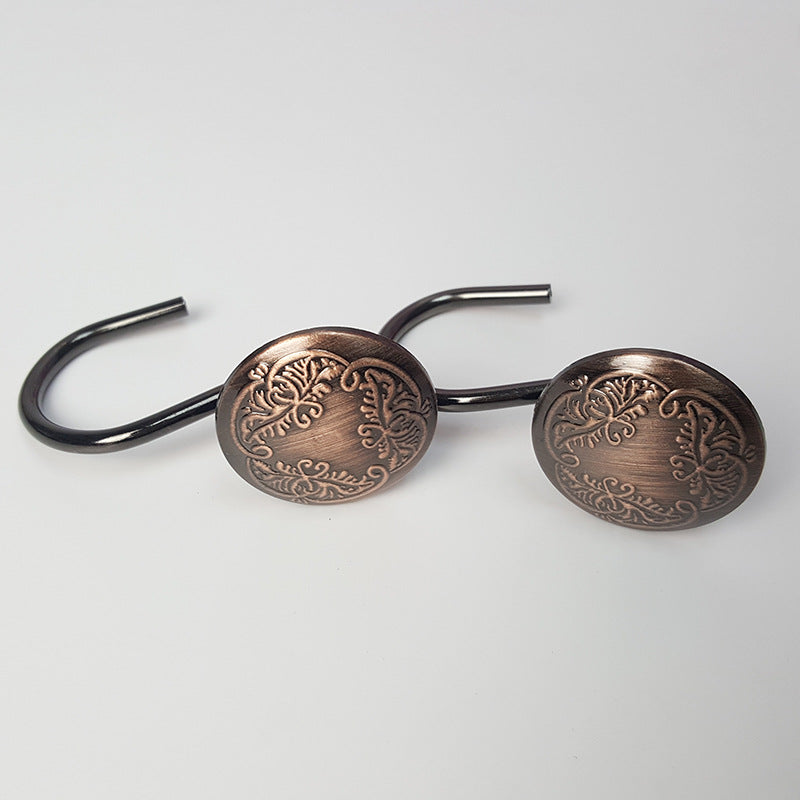 12Pcs Vintage Zinc Alloy Round European Floral Shower Curtain Hooks