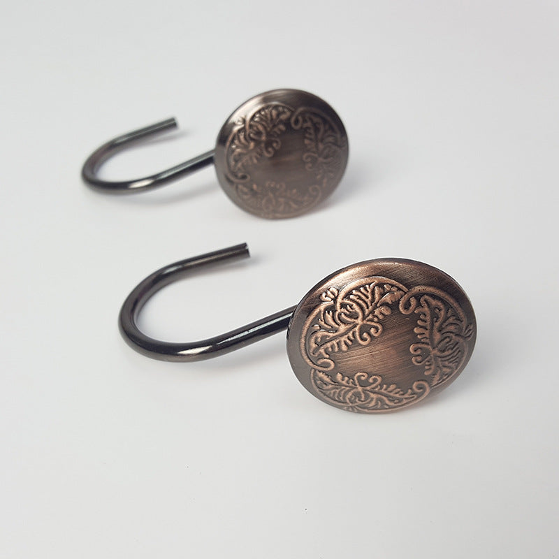 12Pcs Vintage Zinc Alloy Round European Floral Shower Curtain Hooks