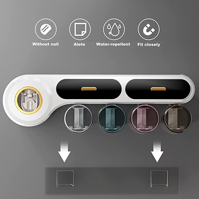 2/4 Cups Wall Mounted Toothbrush Holder with Squeezer and Drawer