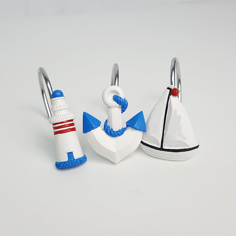 Beach 12pcs Rings Anchor Lighthouse Ship Shower Curtain Hooks