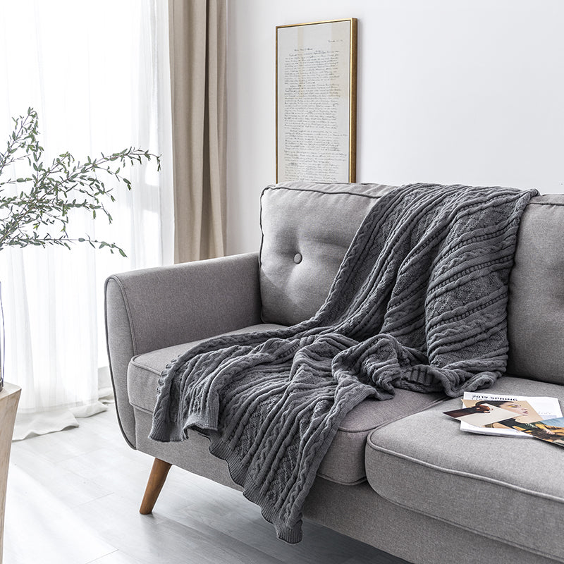 Couverture de jet de canapé Sherpa 4 saisons en tricot torsadé