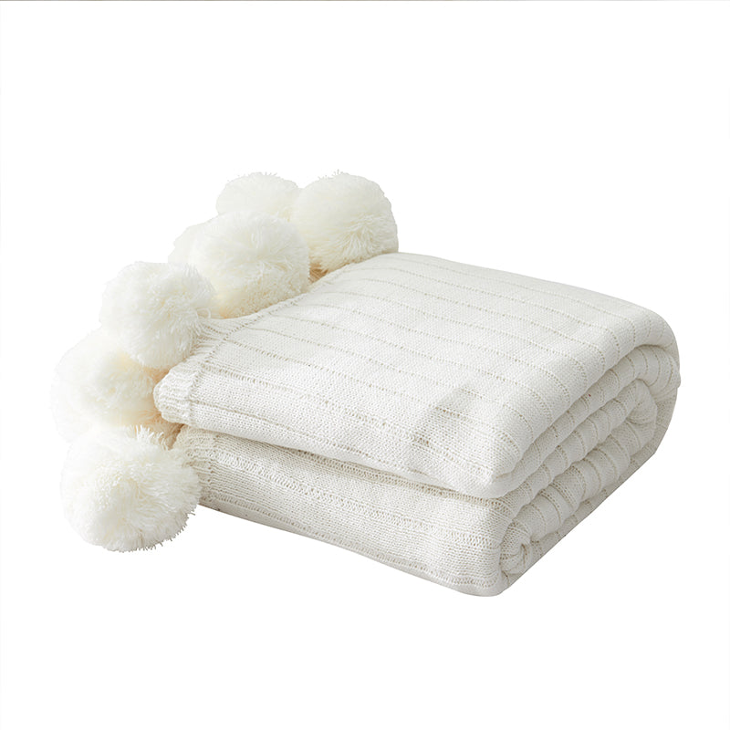 Coton Girly Pompoms Fringe solide hypoallergénique couverture de lancer