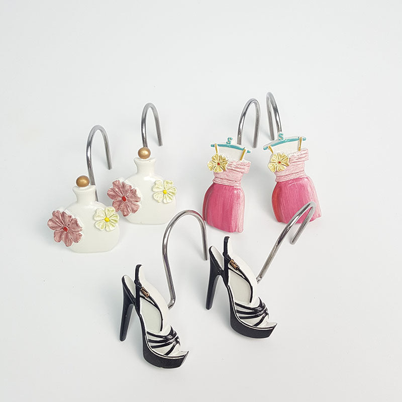 Girly 12pcs Rings High Heel Dress Perfume Shower Curtain Hooks