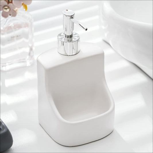 Multifunctional Ceramic Soap Dispenser with Sponge Brush Holder
