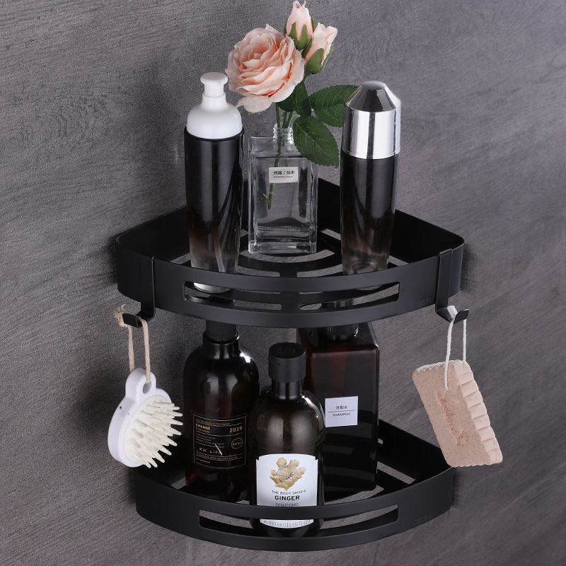 Stainless Steel Floating Corner Shower Caddy Shelf with Hooks