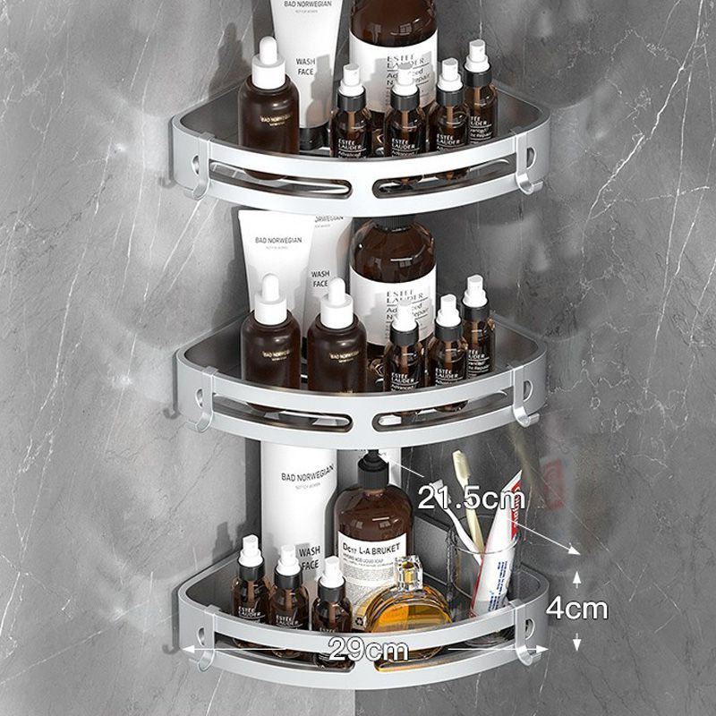 Stainless Steel Floating Corner Shower Caddy Shelf with Hooks