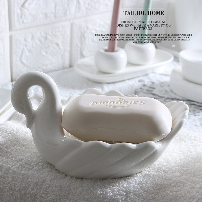 White Ceramic Swan Soap Dish