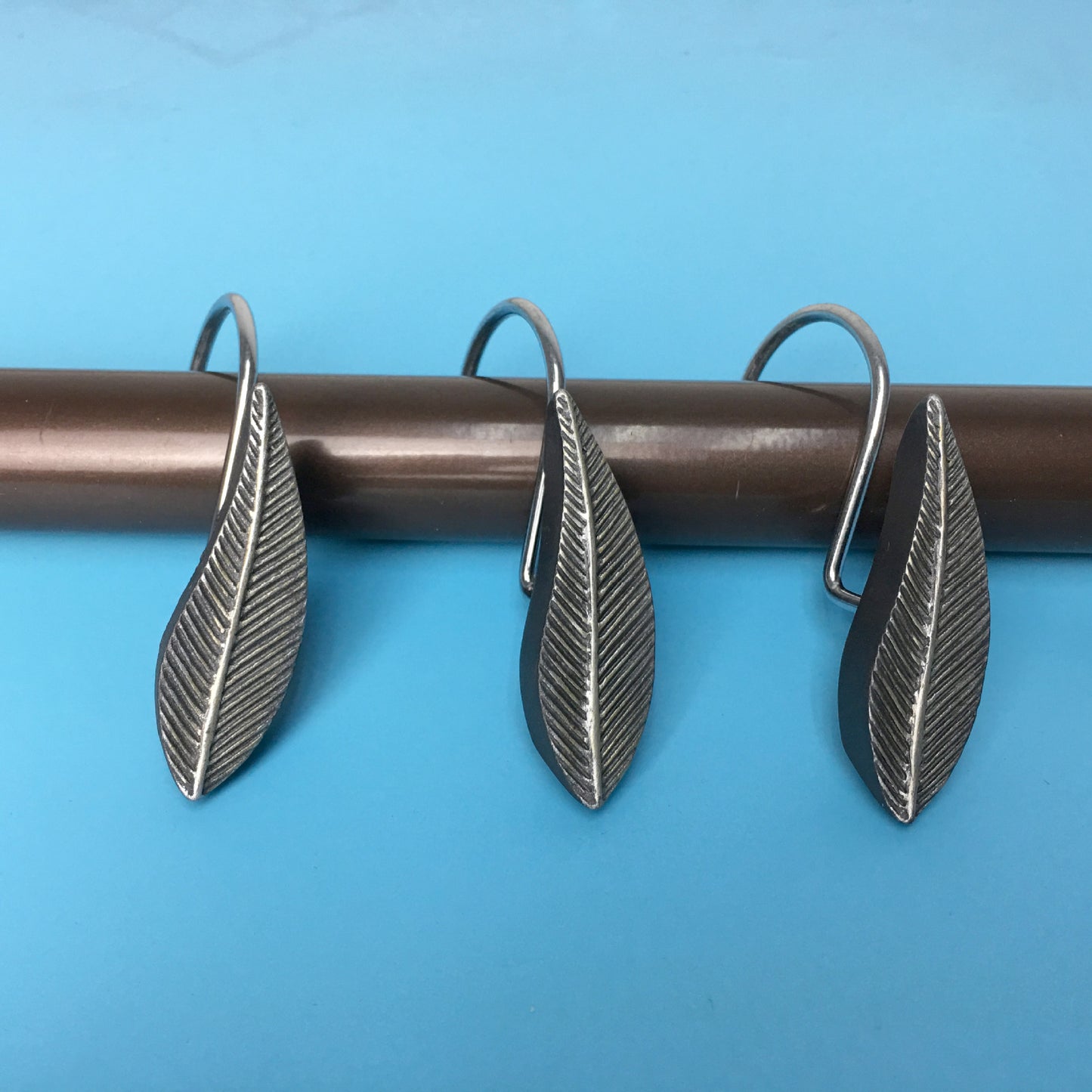 Vintage Chrome 12pcs Rings Leaves Leaf Shower Curtain Hooks